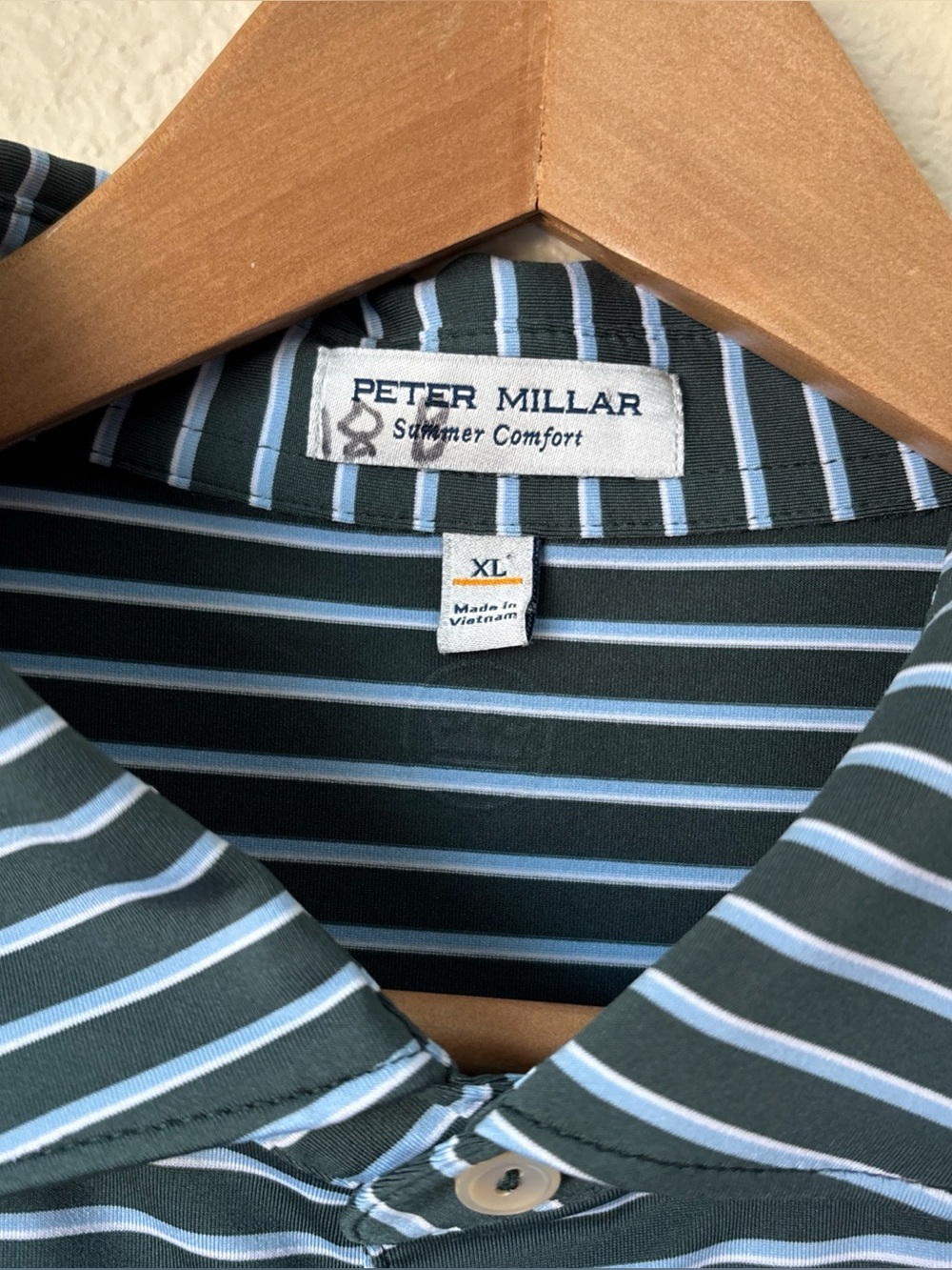 Peter Millar Green Polo with Light Blue and White Stripes